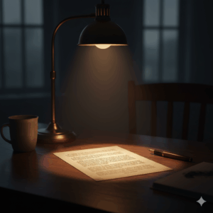 SEO 글쓰기에서 발견되지 못한 걸작을 상징하는 고요한 편집 공간 이미지