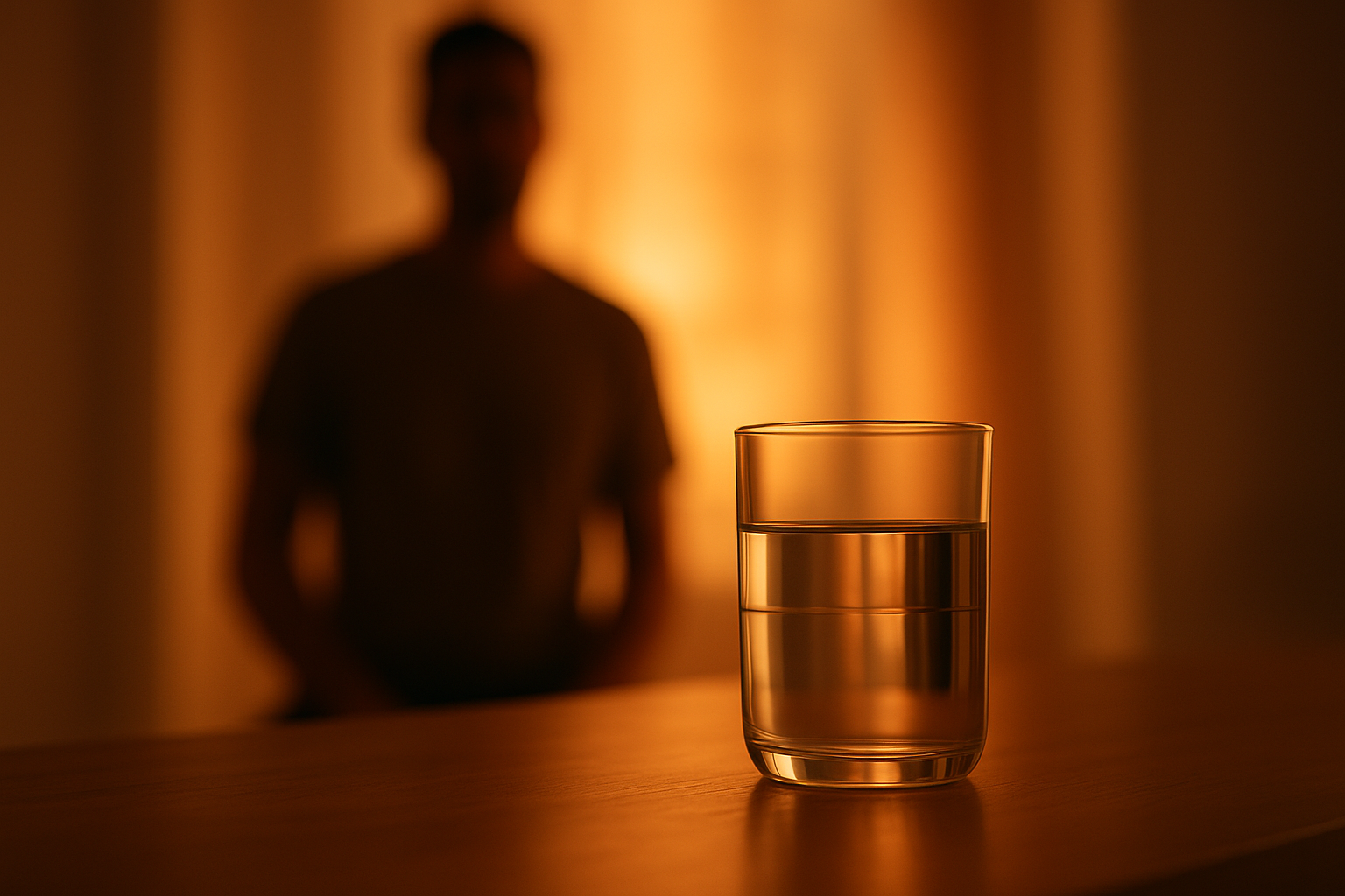 해 질 녘의 빛 아래 완벽히 수평을 이룬 유리잔, 개인 브랜딩 메시지의 진정성과 일관성을 상징