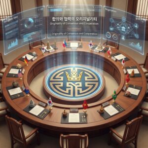 신라 화백 제도를 APEC 2025 경주의 현대적 외교 회의로 재해석한 그래픽