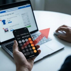 2025 블랙 프라이데이 직구 비용을 계산하는 스마트폰 화면과 고환율 경고