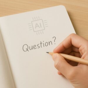 'AI 시대 수능'을 넘어, AI에게 '질문하는 인간'의 중요성을 상징하는 이미지.