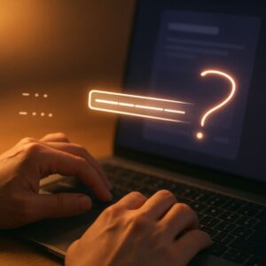 키워드 검색에서 자연어 질문 기반 검색으로 전환되는 AI 검색 언어 변화 장면을 시각적으로 표현한 이미지