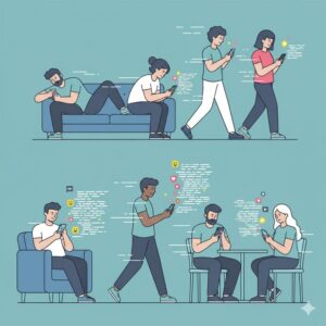 훑어보는 시대의 독서 습관: 스마트폰에 몰입한 사람들 일러스트