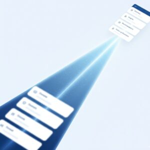 기존 검색 목록이 AI 기반 스토리보드형 흐름으로 재구성되는 장면을 보여주는 AI 검색 UX 진화 이미지