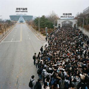 2026 수능 N수생 쏠림 현상으로 인해 텅 빈 과학기술원과 인파가 몰린 의과대학 갈림길.